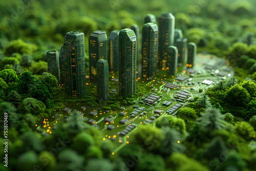 Smart green city on circuit board 