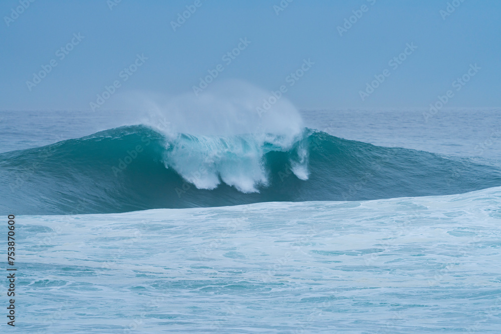 Naklejka premium Storm surge with big waves. Santander Municipality. Cantabrian Sea. Cantabria. Spain. Europe