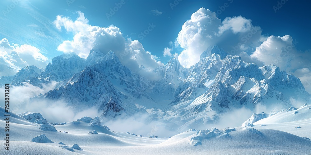 Fototapeta premium Beautiful winter nature landscape, amazing mountain view. Scenic image of woodland. Frosty day on ski resort
