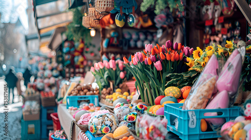 Easter market shopping and flower shop