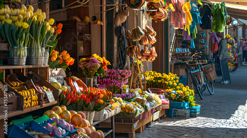 Easter market shopping and flower shop