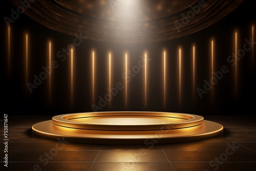 A spotlight gold podium 
