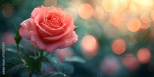 Rose with a Vibrant Pink Hue on Soft Blurry Background - Ideal for Text Placement. Concept Rose  Vibrant Pink  Soft Blurry Background  Text Placement  Floral Photography