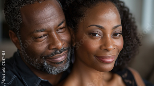 Black husband hugging his wife. Closeup portrait of a healthy relationship between couples.