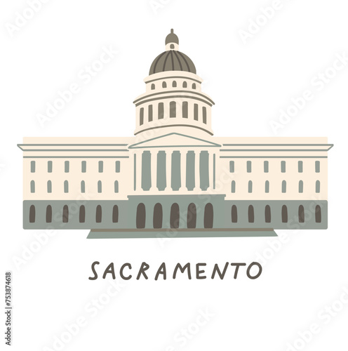 California State Capitol. Vector flat illustration. Sacramento