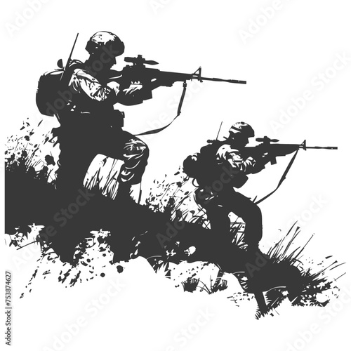 silhouette of a modern war situation black color only