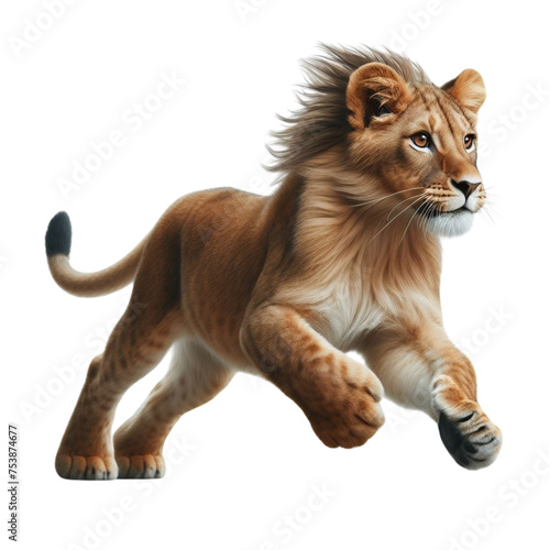 Energetic Lioness in Full Sprint  Running Against Transparent Background  Wildcat Motion Capture Generative AI