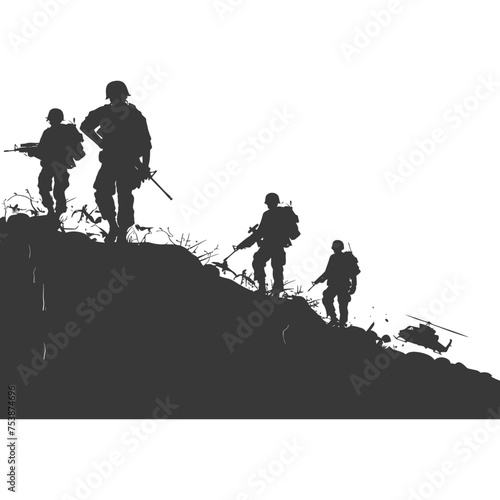 silhouette of a modern war situation black color only