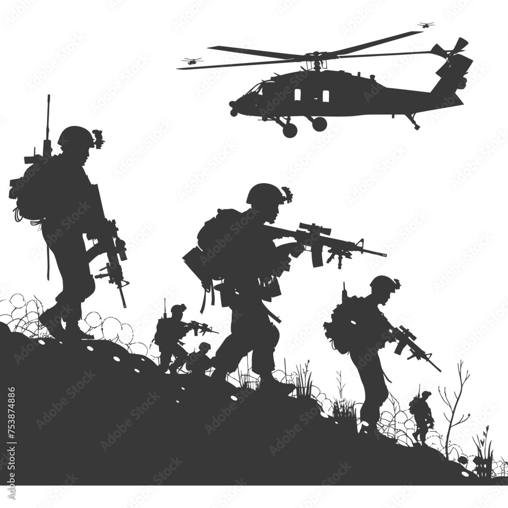 silhouette of a modern war situation black color only silhouette of a modern war situation black color only