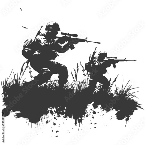 silhouette of a modern war situation black color only