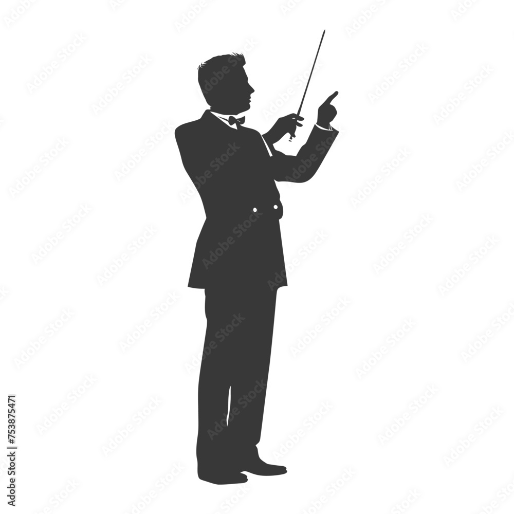 Silhouette orchestra conductor in action black color only
