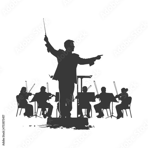 Silhouette orchestra conductor in action black color only
