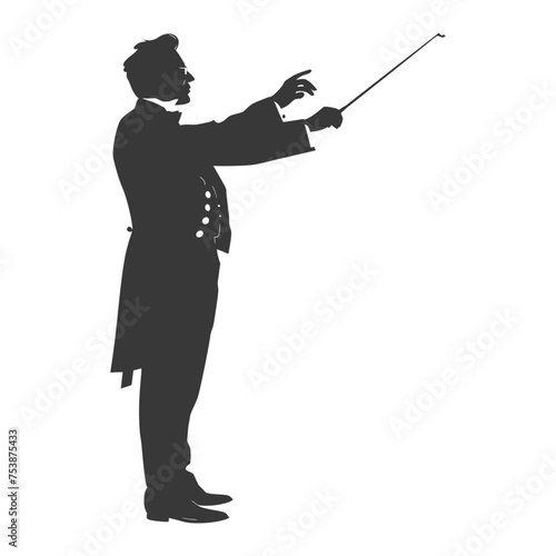 Silhouette orchestra conductor in action black color only