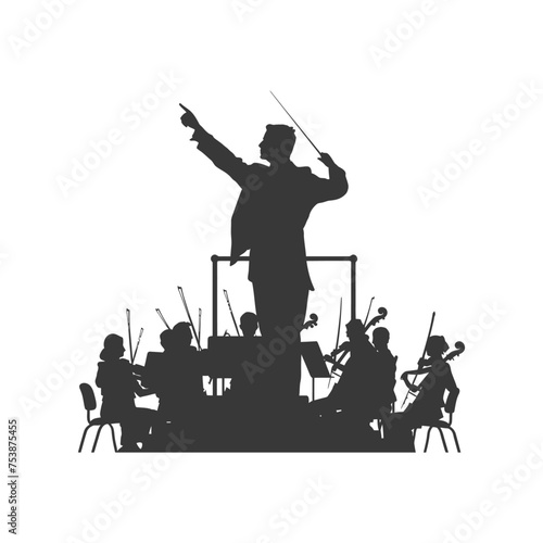 Silhouette orchestra conductor in action black color only
