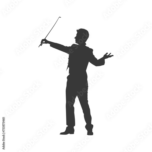 Silhouette orchestra conductor in action black color only