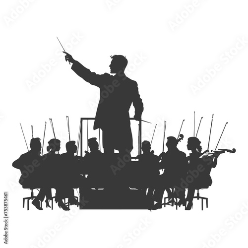 Silhouette orchestra conductor in action black color only photo