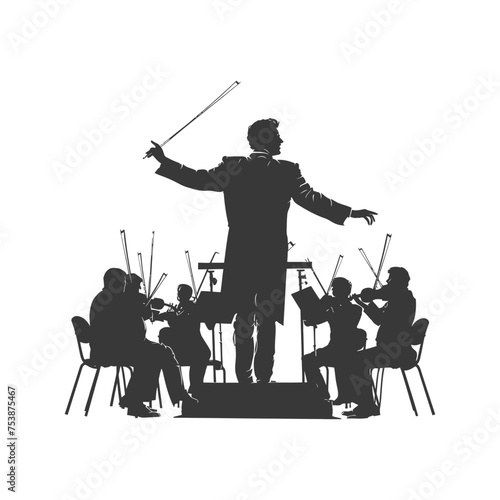 Silhouette orchestra conductor in action black color only