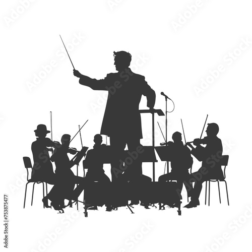 Silhouette orchestra conductor in action black color only photo