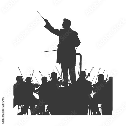 Silhouette orchestra conductor in action black color only
