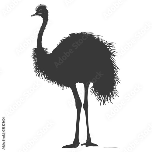 Silhouette ostrich animal black color only full body