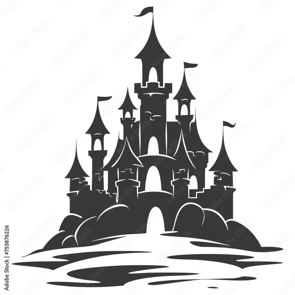 Silhouette sand castle black color only