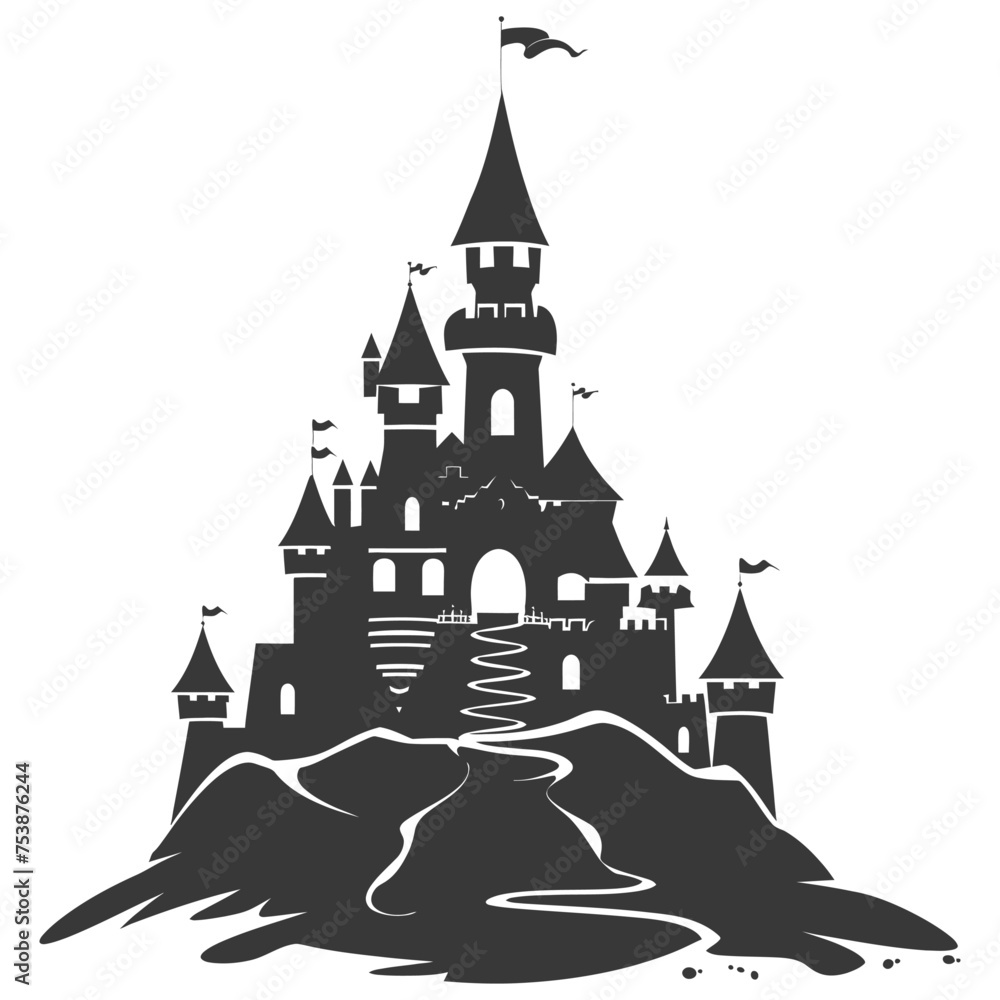 Silhouette sand castle black color only