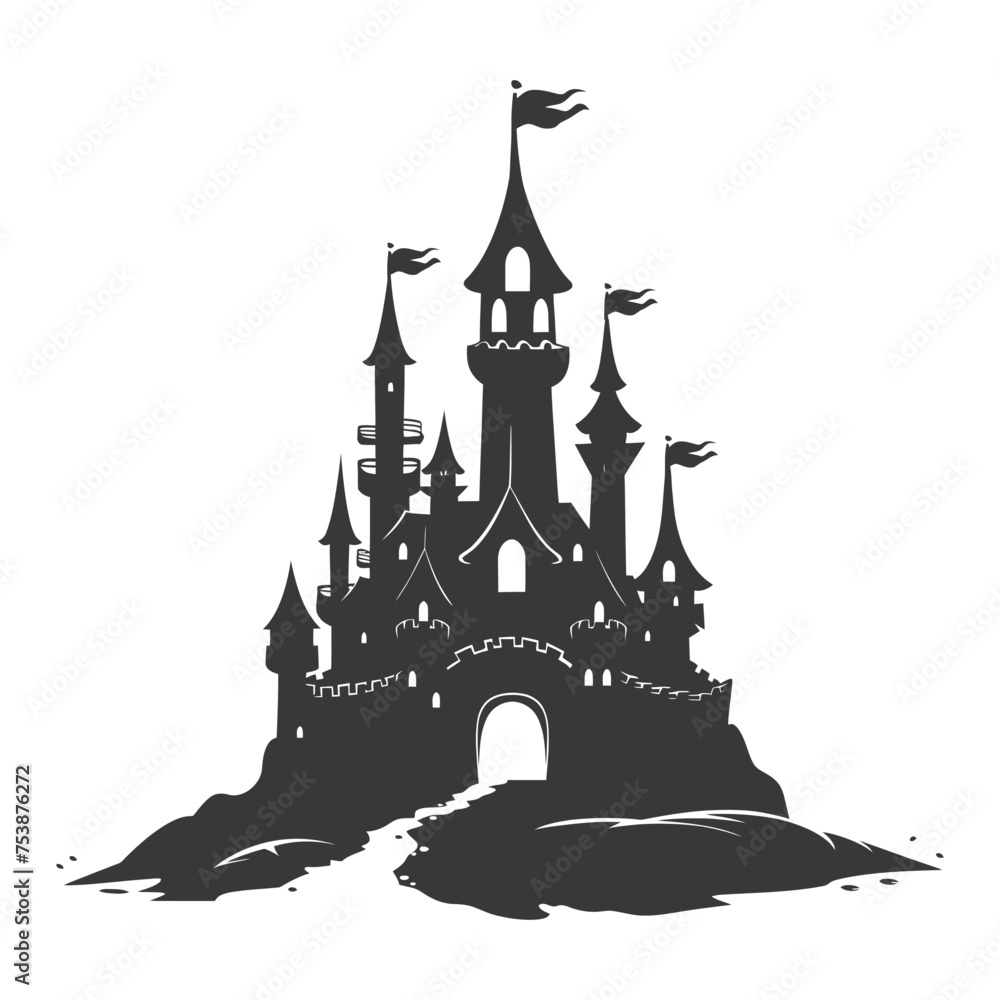 Obraz premium Silhouette sand castle black color only