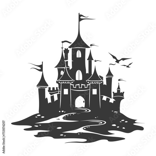 Silhouette sand castle black color only