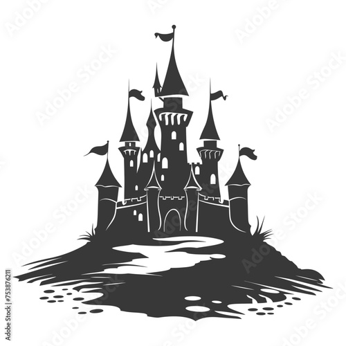 Silhouette sand castle black color only
