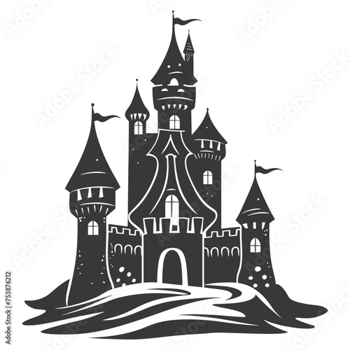 Silhouette sand castle black color only