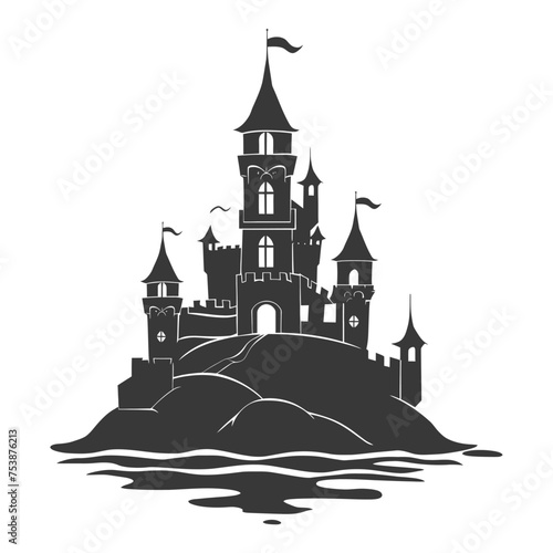 Silhouette sand castle black color only