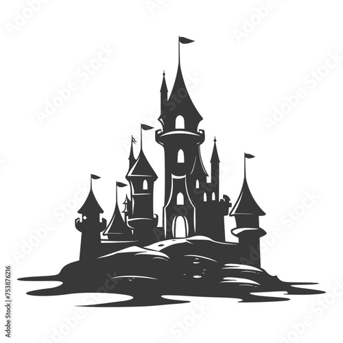Silhouette sand castle black color only