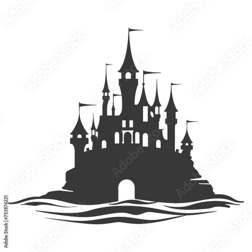 Silhouette sand castle black color only