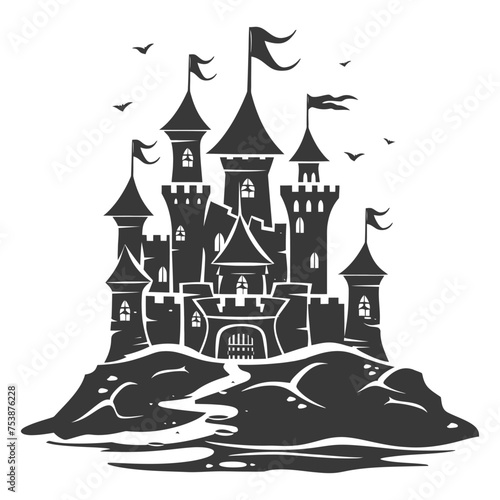 Silhouette sand castle black color only