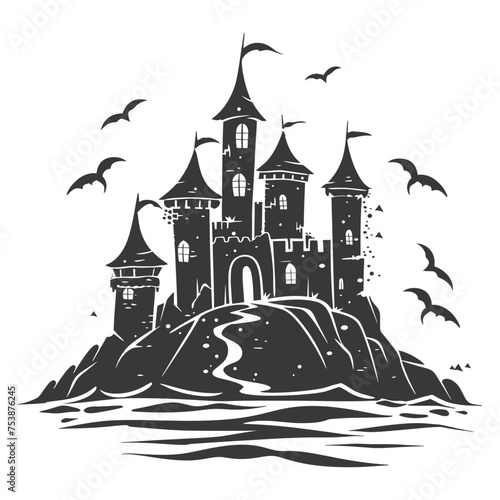 Silhouette sand castle black color only