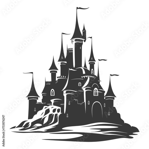 Silhouette sand castle black color only