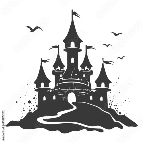 Silhouette sand castle black color only
