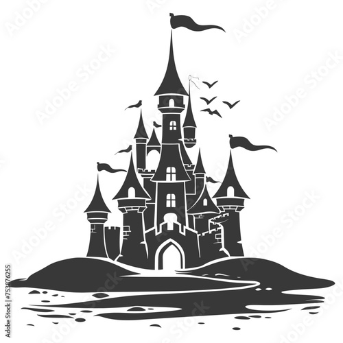 Silhouette sand castle black color only
