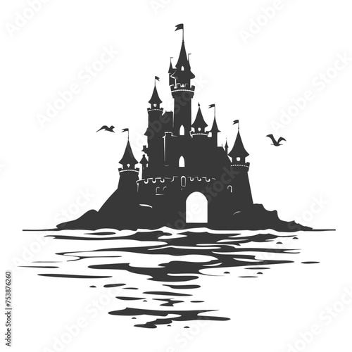 Silhouette sand castle black color only