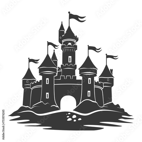 Silhouette sand castle black color only