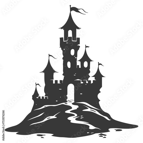 Silhouette sand castle black color only