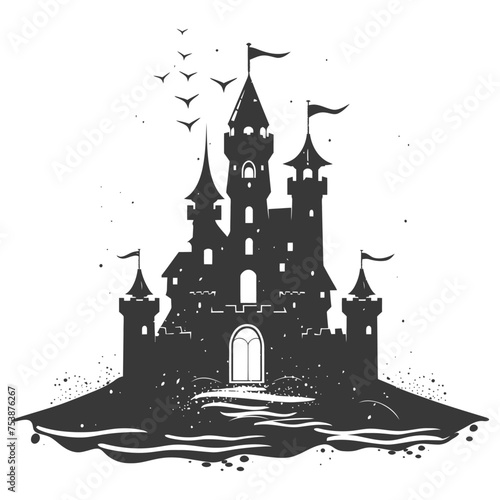 Silhouette sand castle black color only