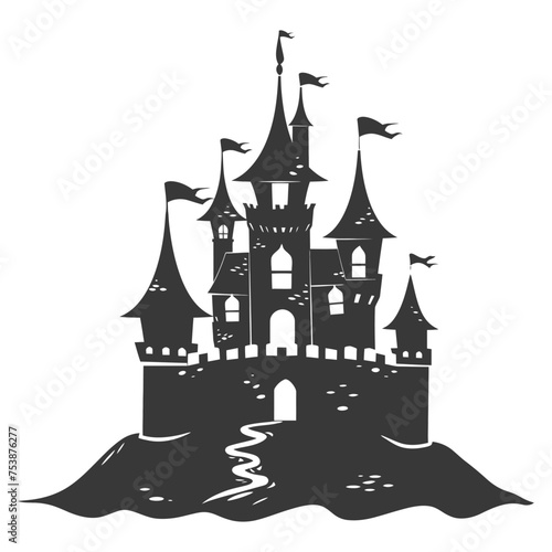 Silhouette sand castle black color only