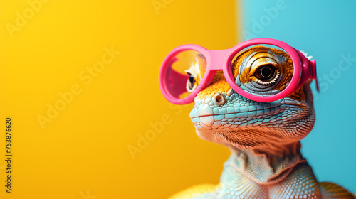 colourful lizard with sunglasses 