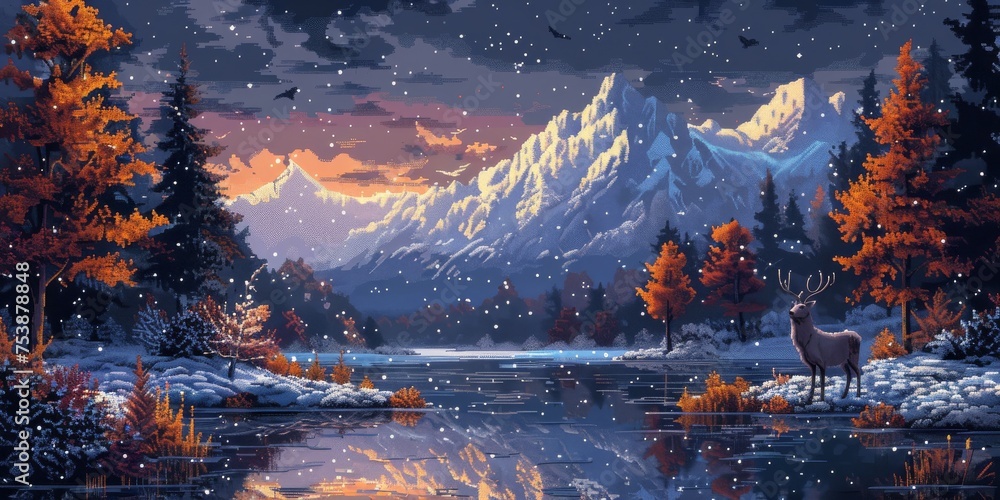Obraz premium Beautiful winter nature landscape, amazing mountain view. Scenic image of woodland. Frosty day on ski resort