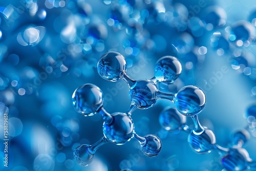 Scientific concept background showcasing blue molecular structures and atoms in a liquid serum environment Symbolizing medical research and biotechnology advancements