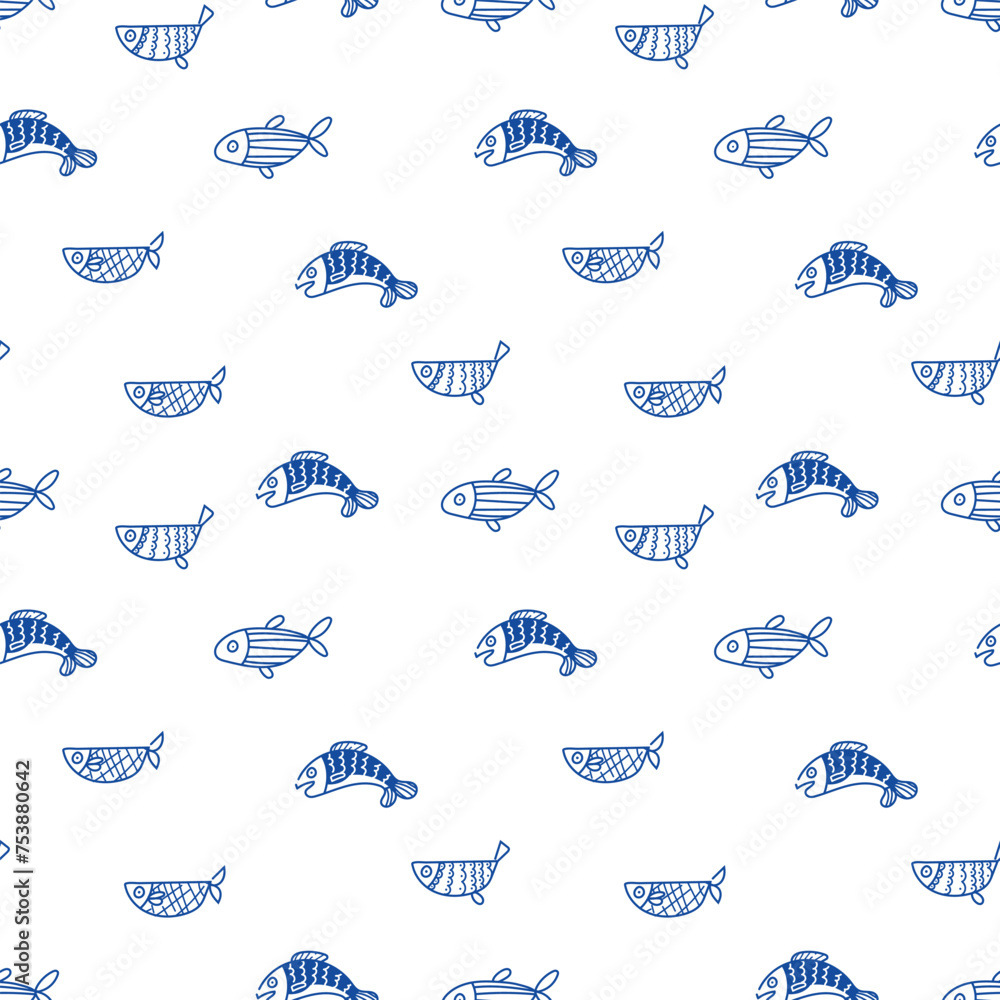 Seamless pattern of ornamental fish. Vector fish icons