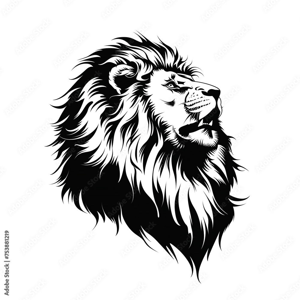 Linear black drawing of a lion. 