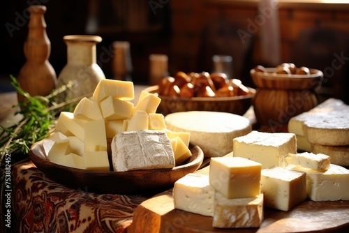 Artisanal Cheese Selection on Rustic Wooden Table
