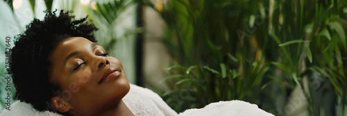 Black woman gets a head massage in a spa
 photo